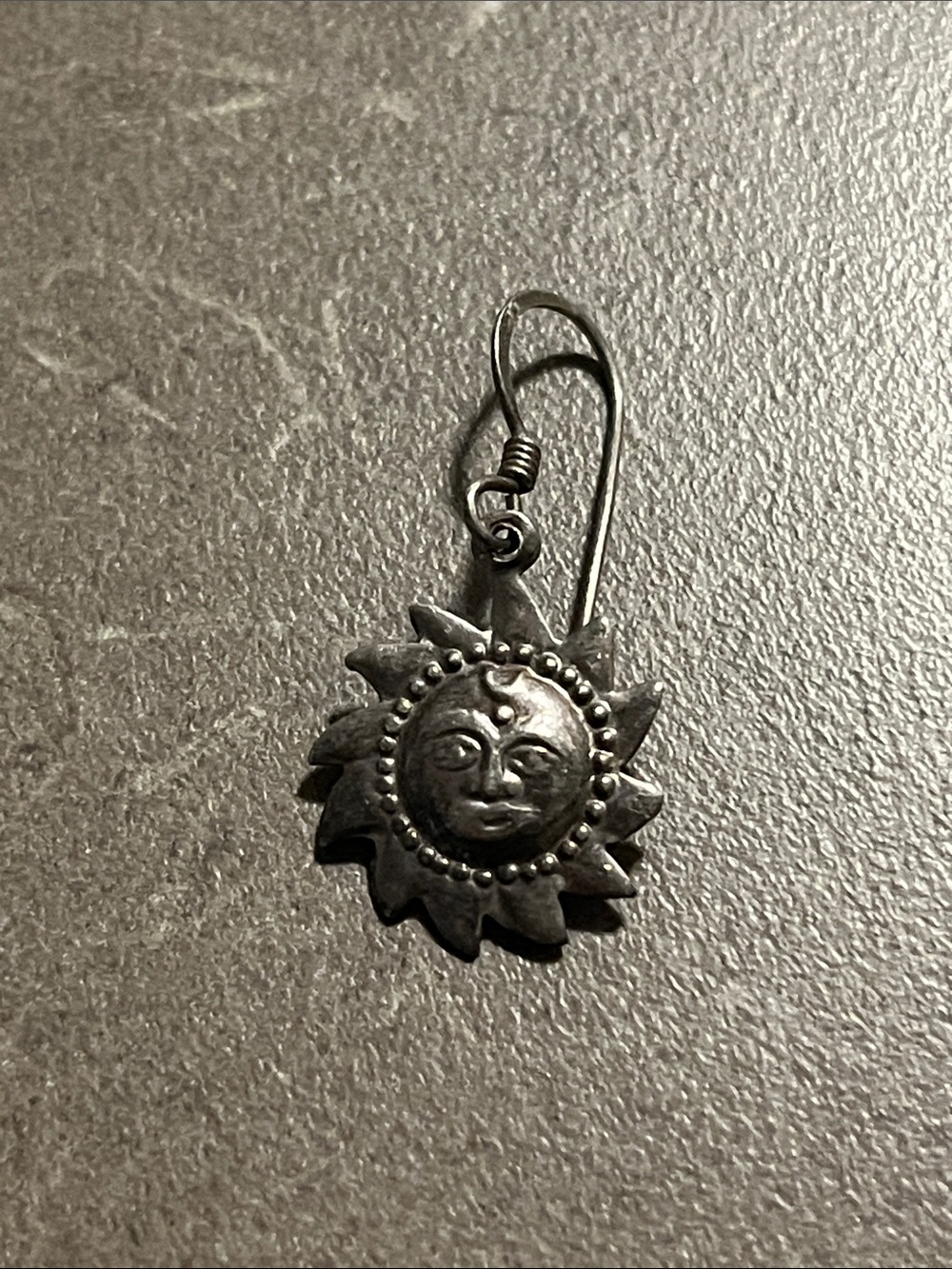 925 Silver Sun Face Dangle Earring or make into pendant 1”